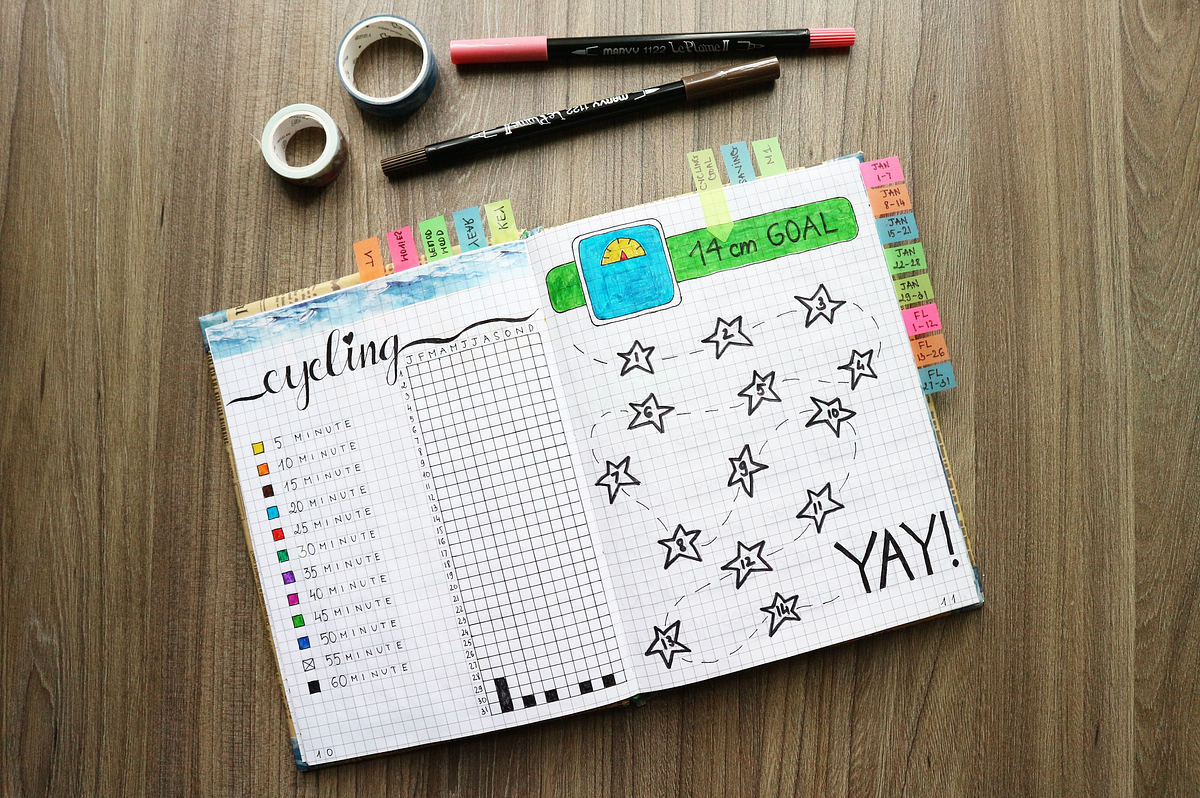 Here is a bullet journal created by a human with more time and artistic talent than me. Mine will look less twee as my goal is to spend more time finishing things I start and less time color-coding my bowel movements. [from instagram: thngocbich]