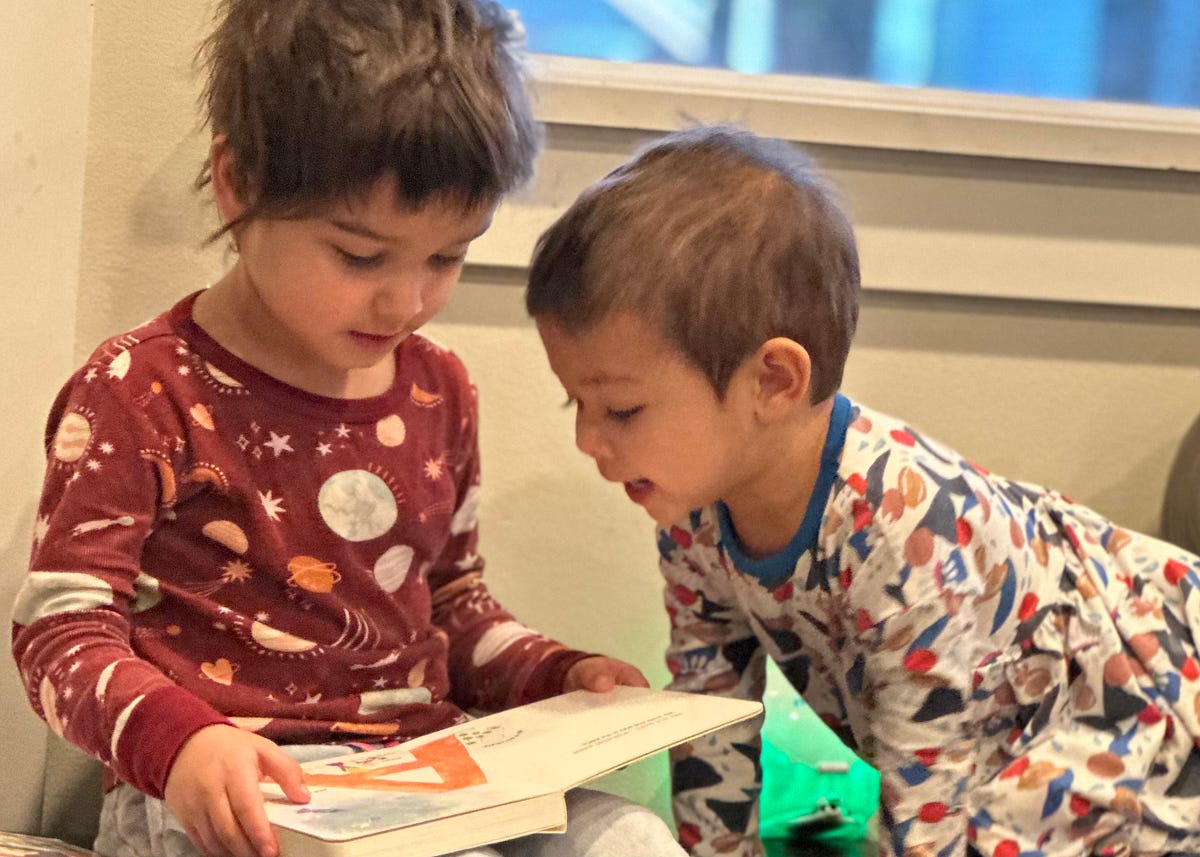 Pravin reading with Leela. When he’s “good” he can be very sweet to his sister.